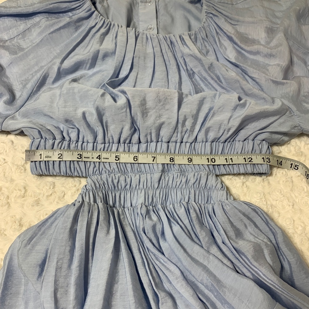 Vici Light Blue Puff Sleeve Cut-Out Detail Mini Dress Sz M - Picture 13 of 15